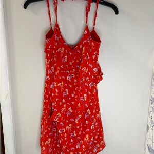 Les li Red Floral Ruffle Slip Dress